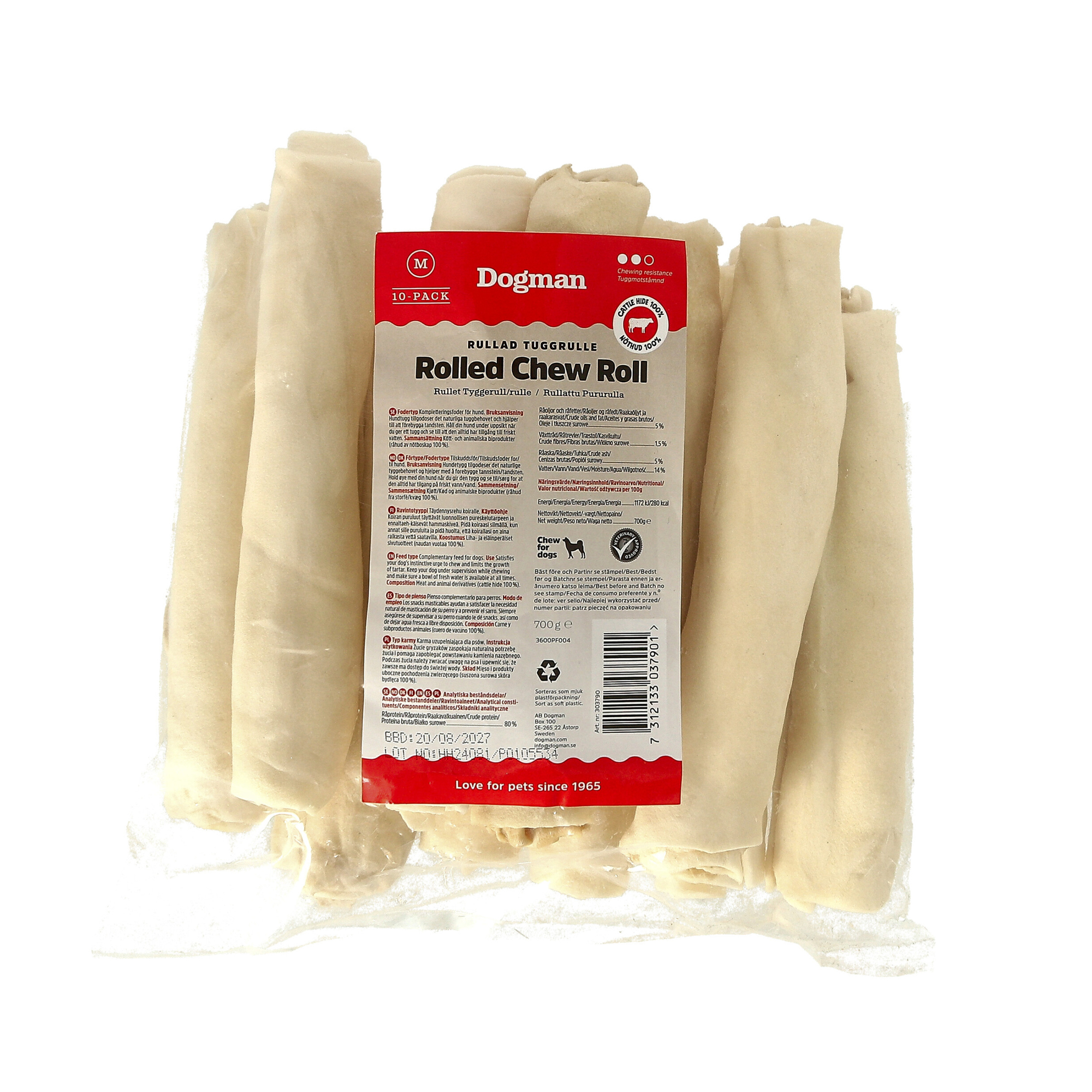 Tyggestang Rullet 10p Hvit 20cm