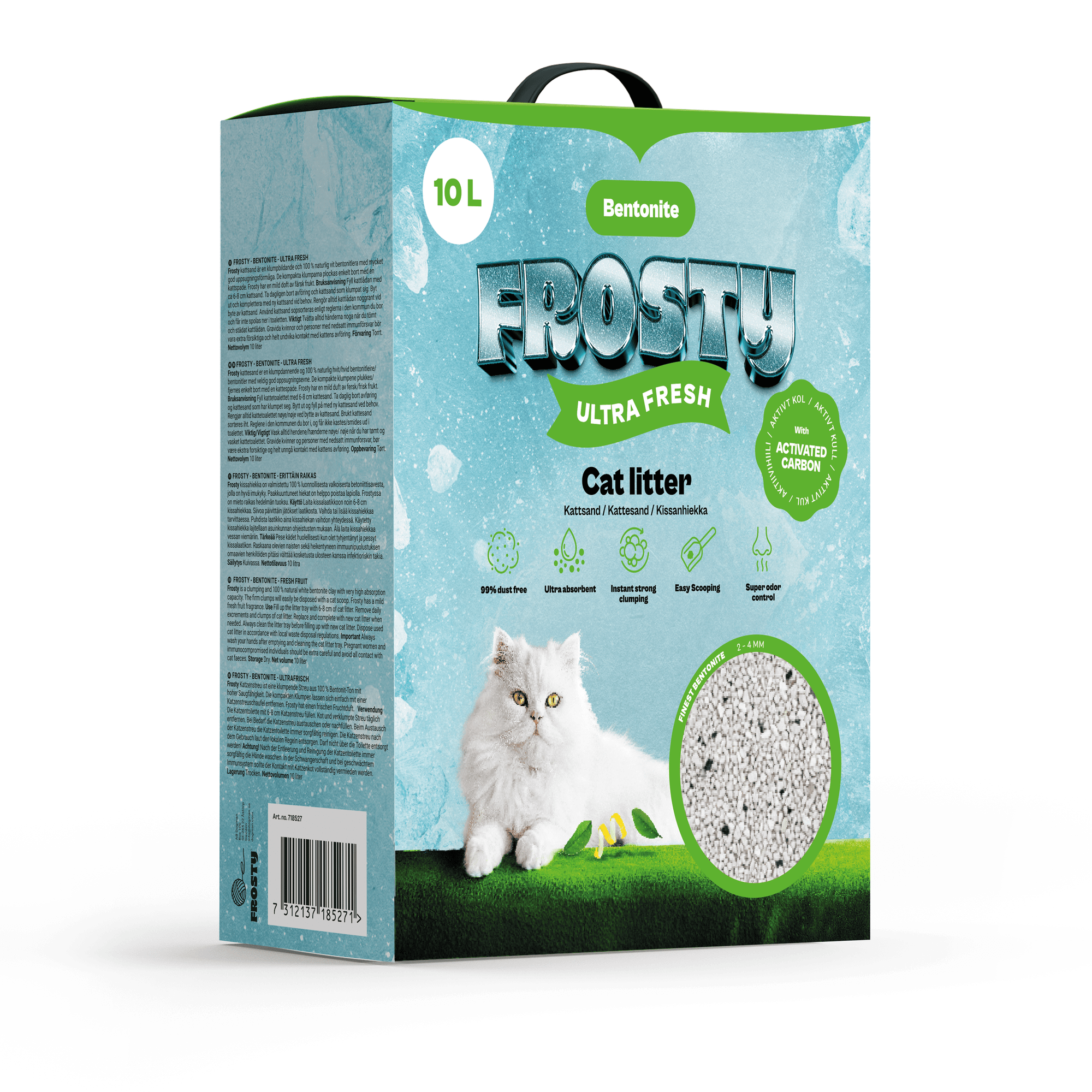 Bentoniitti Aktiivihiili UltraFreshKissanhiekka10L