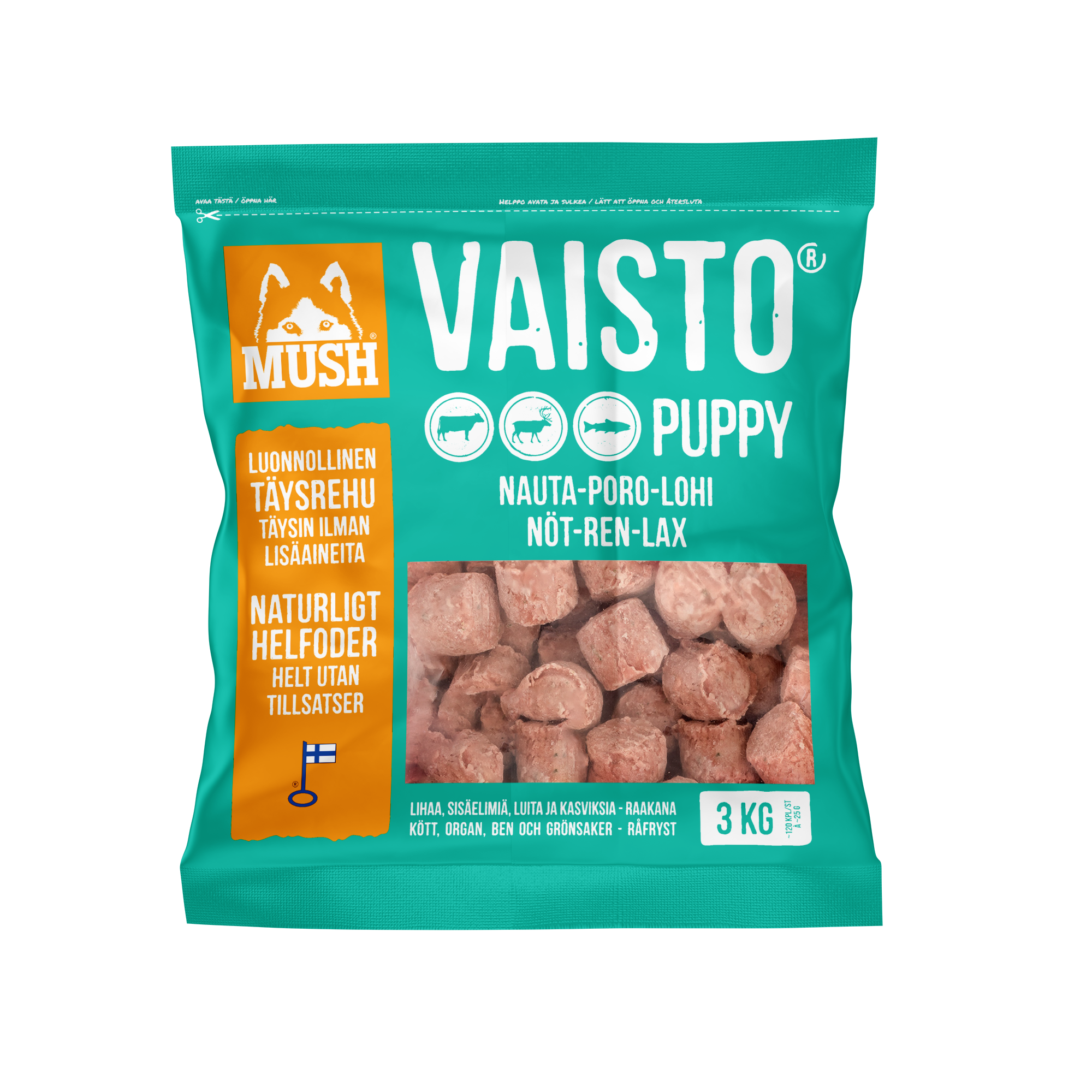 MUSH Vaisto® Okse-Reinsdyr-Laks (Isblå) 3kg