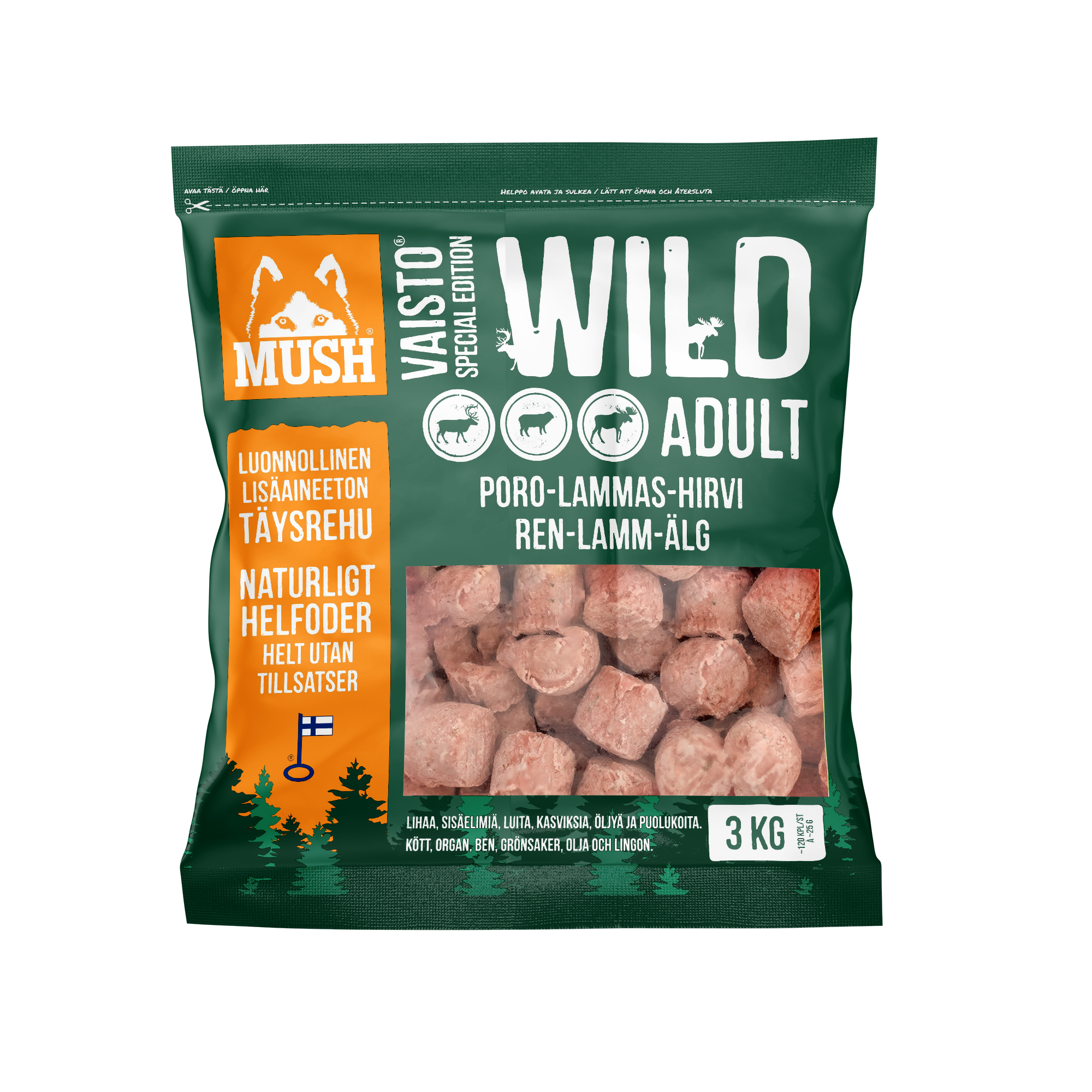 MUSH Vaisto® Wild Reinsdyr-Lam-Elg 3kg